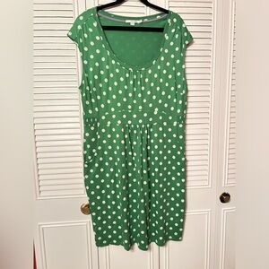 Boden Casual Weekend Jersey Dress women’s size 16R green polka dot circle print